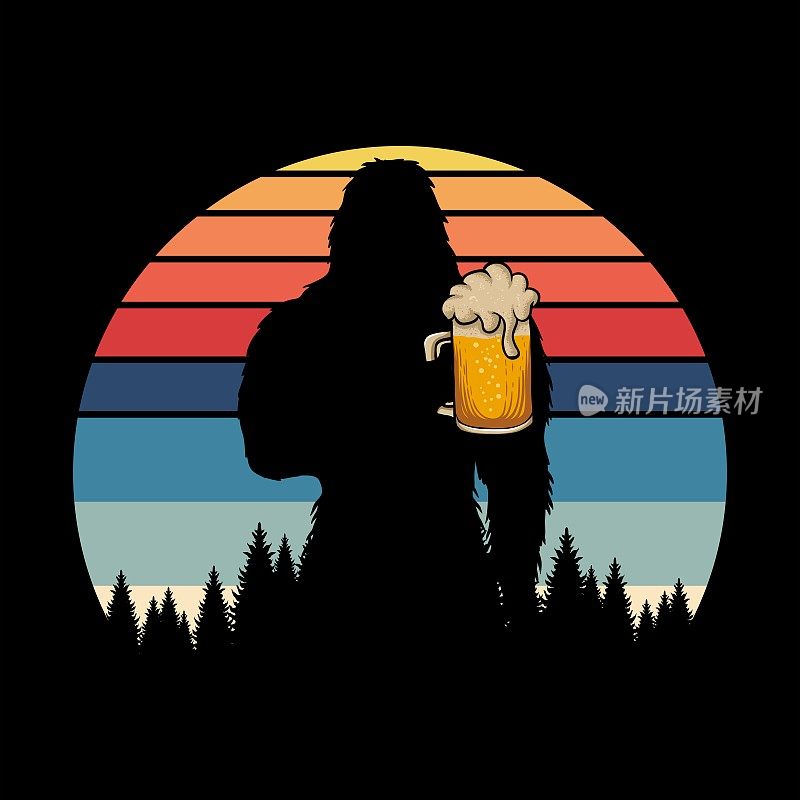 Bigfoot silhouette beer retro vector illustration